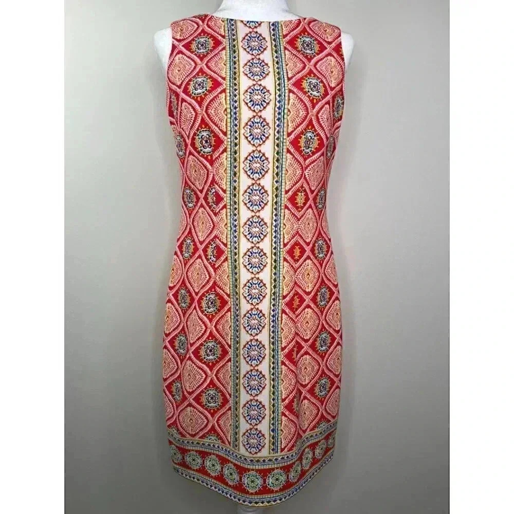 R&K Sleeveless Colorful Pattern Panel Dress - Pink, Blue, Yellow, White - 4